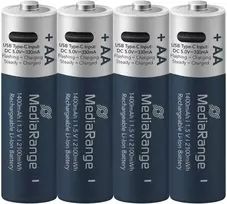 elementai aa - MediaRange MRBAT161 Rechargeable USB-C Li-Ion AA Battery 4 pcs - 1 nuotrauka
