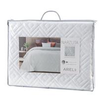 antklodes pledai - Eurofirany ARIEL/3 Lovatiesė iš švelnaus aksomo su švelniu blizgesiu, dygsniuota karšto spaudimo (hot press) metodu geometriniu raštu, 170X210 cm, spalva: balta - 3 nuotrauka