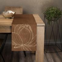 lotoso ziedas - Eurofirany BLINK / 12 Aksominis stalo takelis su dideliu lotoso žiedo raštu, 35X140 cm, spalva: ruda - 8 nuotrauka