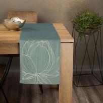 lotoso ziedas - Eurofirany BLINK / 12 Aksominis stalo takelis su dideliu lotoso žiedo raštu, 35X140 cm, spalva: tamsi mėtų - 8 nuotrauka