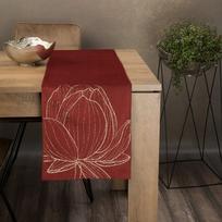 lotoso ziedas - Eurofirany BLINK / 12 Aksominis stalo takelis su dideliu lotoso žiedo raštu, 35X140 cm, spalva: plytų - 8 nuotrauka