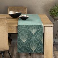 veduokle didele - Eurofirany BLINK / 14 Aksominis stalo takelis su su dideliu art deco stiliaus vėduoklės raštu, 35X140 cm, spalva: tamsi mėtų - 8 nuotrauka