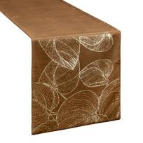 staltiese ruda - Eurofirany BLINK / 16 Aksominis stalo takelis su didelių lapų raštu, 35X140 cm, spalva: ruda - 6 nuotrauka