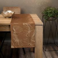 staltiese ruda - Eurofirany BLINK / 16 Aksominis stalo takelis su didelių lapų raštu, 35X140 cm, spalva: ruda - 7 nuotrauka