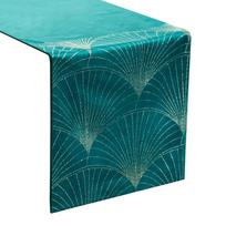veduokle didele - Eurofirany BLINK / 14 Aksominis stalo takelis su su dideliu art deco stiliaus vėduoklės raštu, 35X180 cm, spalva: tamsi turkio - 6 nuotrauka