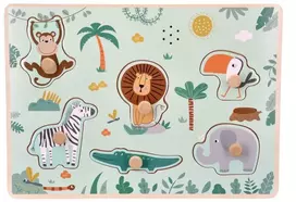 Adam Toys Medinė garsinė safari gyvūnų dėlionė su rankenėlėmis