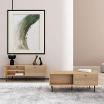 azuolo zieve - TV staliukas Home4you Line, juodas/ąžuolo, 120 cm x 40 cm x 50 cm - 2 nuotrauka