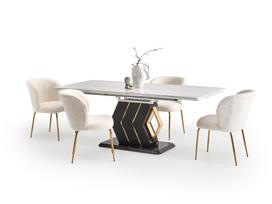 stalas baltas isskleidziamas - Valgomojo stalas Vincenzo, baltas marmuras (White Marble), juodos/auksinės kojos (Black/Gold) - 9 nuotrauka