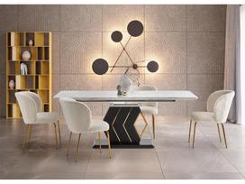 stalas baltas isskleidziamas - Valgomojo stalas Vincenzo, baltas marmuras (White Marble), juodos/auksinės kojos (Black/Gold) - 10 nuotrauka