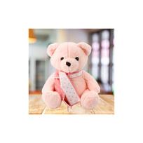 rozinis meskiukas - Lean Toys Pliušinis meškiukas su šaliku, rožinis (Pink), 35 cm - 2 nuotrauka