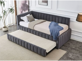 dvigule lova - Lova Signal Meble Derby, 160x200 cm, pilka (Grey), su ištraukiama dalimi - 3 nuotrauka