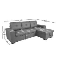 sofa lova home4you - Kampinė sofa - lova Home4you Carita, pilka, 240 x 90 cm x 94 cm - 2 nuotrauka
