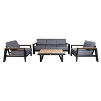 lauko baldai stalas su foteliais - Lauko baldų komplektas FELNO stalas, sofa ir 2 kėdės, juodos spalvos - 5 nuotrauka