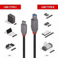 usb to c - LINDY Anthra Line USB 3.2 Type C į B kabelis, 1 m, Juodas (Black) / 36666 - 2 nuotrauka