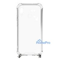 huawei telefonai - Korpuso galas, galinis dangtelis Evelatus         Huawei      Y6 2019 Silicone TPU Transparent with Necklace Strap       Silver - 2 nuotrauka