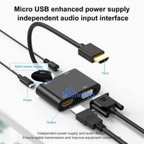 vga hdmi adapteris - Riff Dual Display 4K HDMI Adapter to HDMI + VGA + 3.5mm + Micro USB 0.25m (Juodas/Black) - 4 nuotrauka