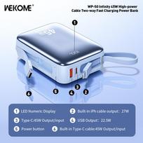 power bank 20000mah - WK Design WP-50, 20000mAh, 45W, mėlynas (blue) - 3 nuotrauka
