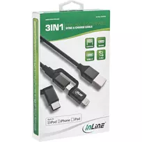 usb type c laidas 1.5m - Kabelis USB InLine 3-in-1 - USB Cable - USB (M) to Micro-USB Type B (M) - USB2.0 - 1.5m - Juodas (31415S) - 2 nuotrauka
