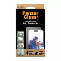 iphone 16 pro apsauginis stiklas - PanzerGlass "Screen Protector Aluminum Frame iPhone 16 Pro Max" Ultra-Wide Fit - 3 nuotrauka