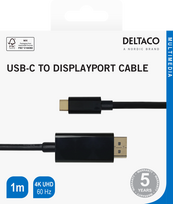 usb c displayport - DELTACO USB-C – DisplayPort, 4K UHD, paauksuotas, 1m, juodas / USBC-DP100-K / 00140012 - 2 nuotrauka