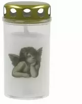 Candela Kapo Vėlinių žvakė su dangteliu 5,6x11,5 cm, 40 h, balta su angelo atvaizdu