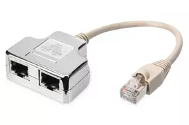 rj45 adapteris - Digitus 5e Patch Cable Adapter RJ45 x2 to RJ45 Silver 0.19m - 2 nuotrauka