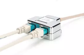 rj45 adapteris - Digitus 5e Patch Cable Adapter RJ45 x2 to RJ45 Silver 0.19m - 3 nuotrauka
