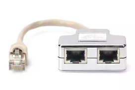 rj45 adapteris - Digitus 5e Patch Cable Adapter RJ45 x2 to RJ45 Silver 0.19m - 4 nuotrauka