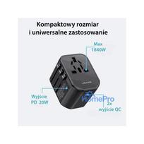 type 2 1 - USAMS T59 4in1 20W USB-C + 2xUSB kelioninis įkroviklis US/AU/EU/UK Juodas (Black) CC179TC01 - 6 nuotrauka