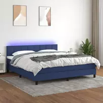 vidaXL Lova su spyruoklėmis, čiužiniu ir LED, mėlyna (Blue), 160x200 cm, audinys