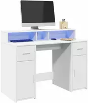 vidaXL Rašomasis stalas su LED apšvietimu, baltas (White)