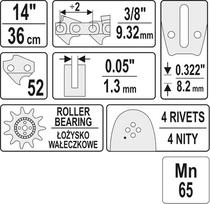 pjovimo juosta - Pjovimo juosta 14" 3/8" 0,05" 52 (YT-84931) - 3 nuotrauka