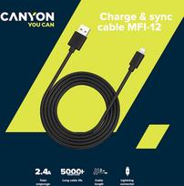 lightning mfi - CANYON MFI-12, Lightning USB Cable for Apple , round, PVC, 2M, OD:4.0mm, Power signal wire - 2 nuotrauka