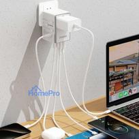 laidai kabeliai jungtys - Dudao kelionių adapteris su 3x USB-C ir 2x USB-A jungtimis – baltas - 3 nuotrauka