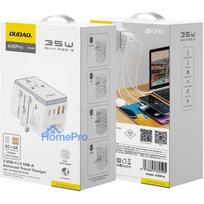 laidai kabeliai jungtys - Dudao kelionių adapteris su 3x USB-C ir 2x USB-A jungtimis – baltas - 4 nuotrauka