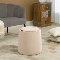 pufas daiktadeze - HOMCOM Apvalus osmanų pufas su daiktadėže, smėlinis (Beige) - 9 nuotrauka