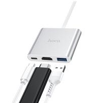usb c hdmi pd - Hoco HB14 Type-C / USB-C į USB3.0 + HDMI + PD, sidabrinė 3in1 - 6 nuotrauka