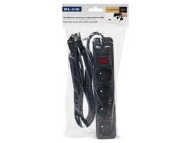 4 lizdu ilgintuvas - Blow PR-470WSP/USB tinklo ilgintuvas 4 lizdai + USB su įžeminimu + jungiklis 5m Juodas (Black) 3x1.5mm - 2 nuotrauka