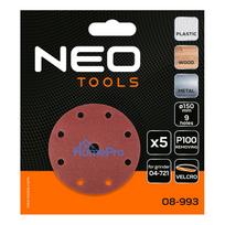 velcro padai - Šlifavimo diskai 150 mm, P100, 5 vnt, su 9 skylėmis 04-721 - 3 nuotrauka