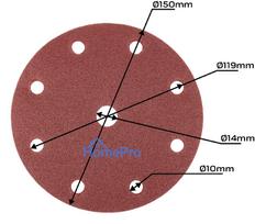 velcro padai - Šlifavimo diskai 150 mm, P100, 5 vnt, su 9 skylėmis 04-721 - 4 nuotrauka