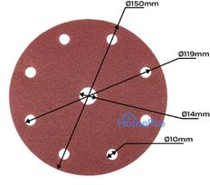 velcro padai - Šlifavimo diskai 150 mm, P180, 5 vnt, su 9 skylėmis 04-721 - 4 nuotrauka