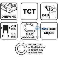 diskas 190 - GRAPHITE Medžio pjovimo diskas 190x2,0x30mm 40T TCT - 5 nuotrauka