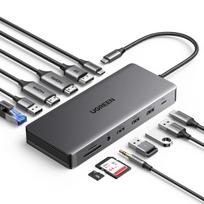 usb c hdmi - Ugreen HUB CM681 13in1 USB-C - 2x USB-A 3.2 / 2x USB-A 3.0 / 2x HDMI / DisplayPort / RJ45 / SD/TF / AUX / USB-C PD Juodas (Black) - 4 nuotrauka