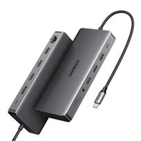usb c hdmi - Ugreen HUB CM681 13in1 USB-C - 2x USB-A 3.2 / 2x USB-A 3.0 / 2x HDMI / DisplayPort / RJ45 / SD/TF / AUX / USB-C PD Juodas (Black) - 5 nuotrauka