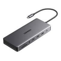 usb c hdmi - Ugreen HUB CM681 13in1 USB-C - 2x USB-A 3.2 / 2x USB-A 3.0 / 2x HDMI / DisplayPort / RJ45 / SD/TF / AUX / USB-C PD Juodas (Black) - 6 nuotrauka