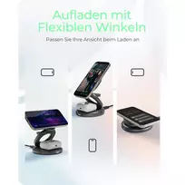 magnetinai pakrovejai - Raidsonic 3 in 1 foldable magnetic charging stand for mobile phone, earpods and smartwatch, Aluminium | Icy Box IB-SH101-CH - 6 nuotrauka
