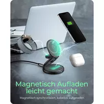 magnetinai pakrovejai - Raidsonic 3 in 1 foldable magnetic charging stand for mobile phone, earpods and smartwatch, Aluminium | Icy Box IB-SH101-CH - 7 nuotrauka