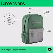 campa green - HP Campus 15.6 Backpack - 17 Liter Capacity - Green, Light Grey - 5 nuotrauka