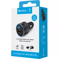 car charger pd - Sandberg 441-49 Car Charger 3in1 130W USB-C PD - 2 nuotrauka