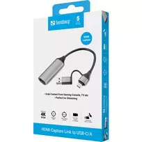 usb type c to hdmi - Sandberg 136-70 HDMI Capture Link to USB-C/A Pilka (Gray) - 2 nuotrauka